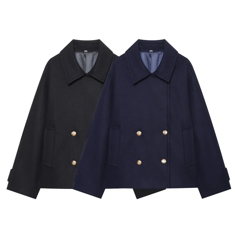 Women's coat 2026 new European and American fashion casual solid colour collared long sleeve short coat