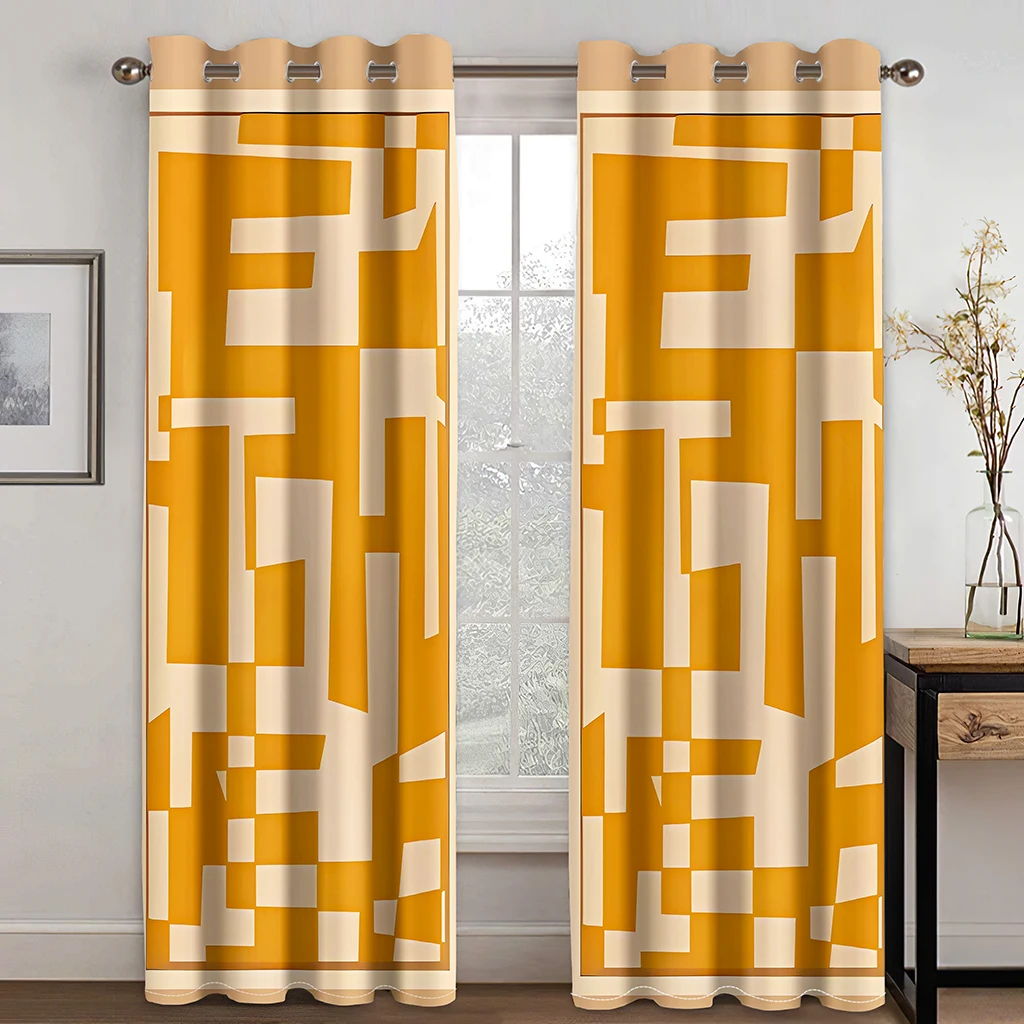 

Art Eritrean Bohemia Yellow Abstract Geometric Colorful 2Pcs Window Curtains For Living Room Kids Bedroom Bathroom Kicthen Door