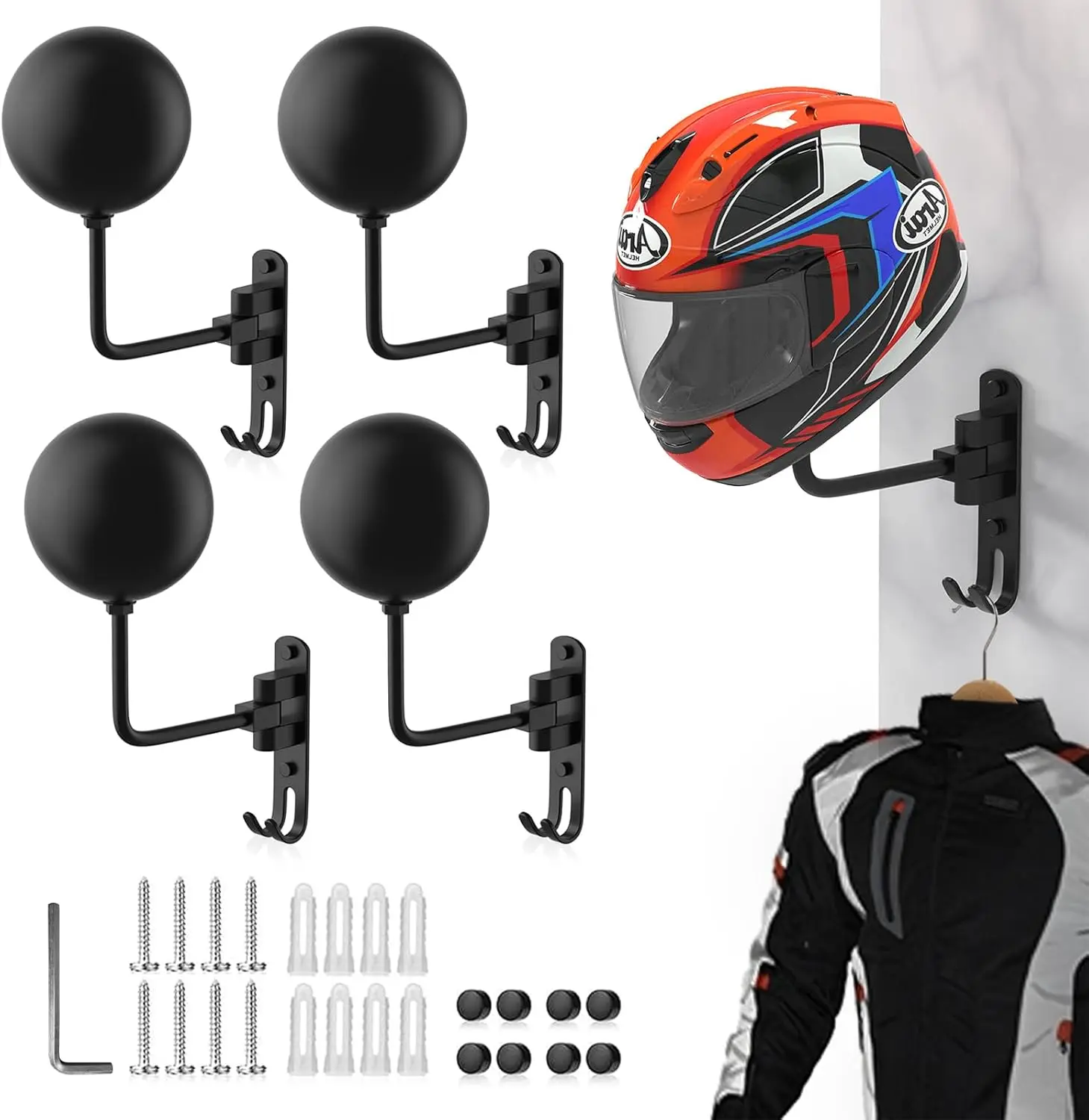 

Wall Mount Helmet Hanger with 180° Swivel for Motorcycle Bike Racing Sports Gear