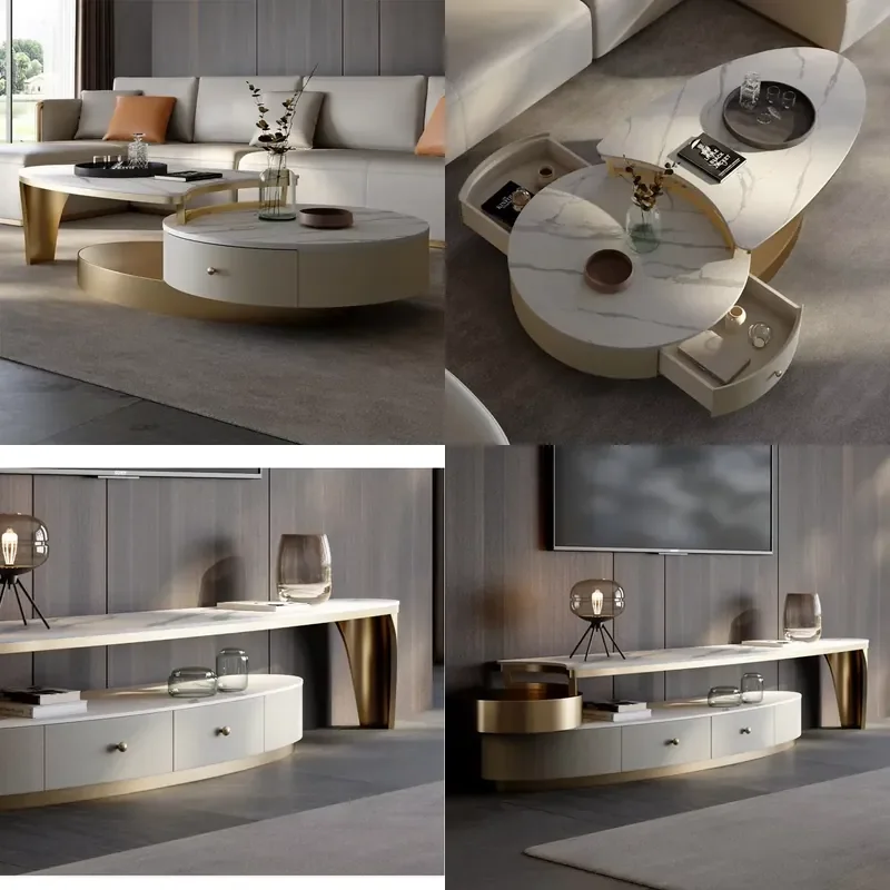 Nordic Modern Style Round Coffee Table Simple Living Room Furniture with Glass Countertop Metal Material for Hotel