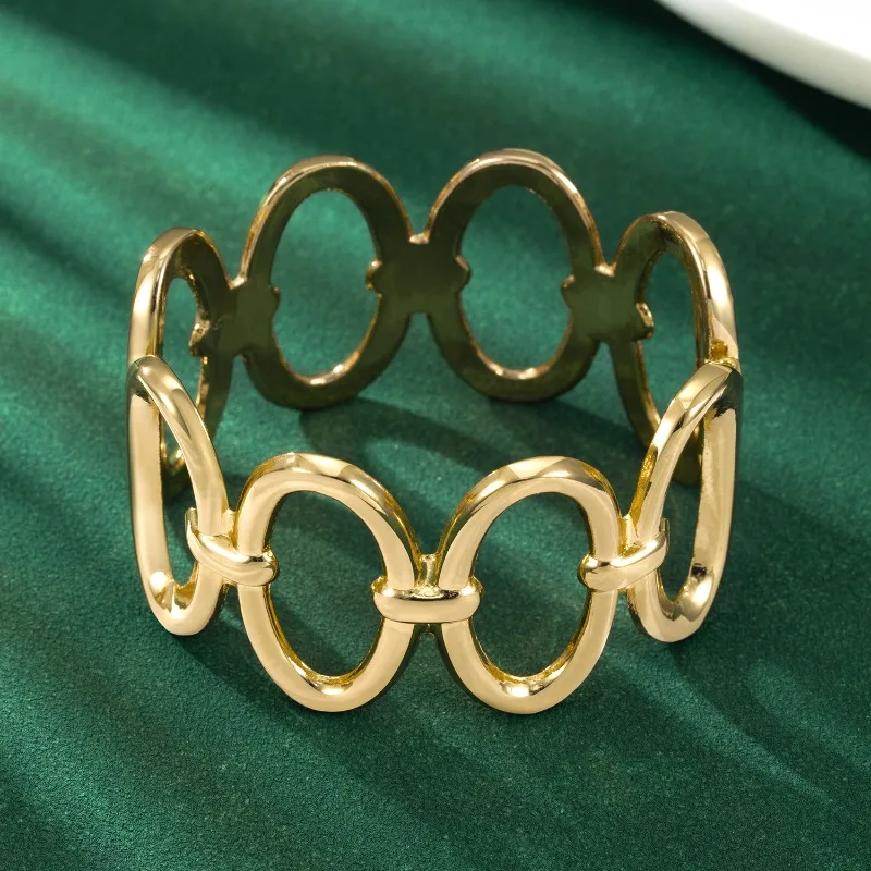 

European American Hollowed Open Gold Wide Bracelet, Couple's Non Fading Armband Birthday Party Wedding Valentine's Day Gift