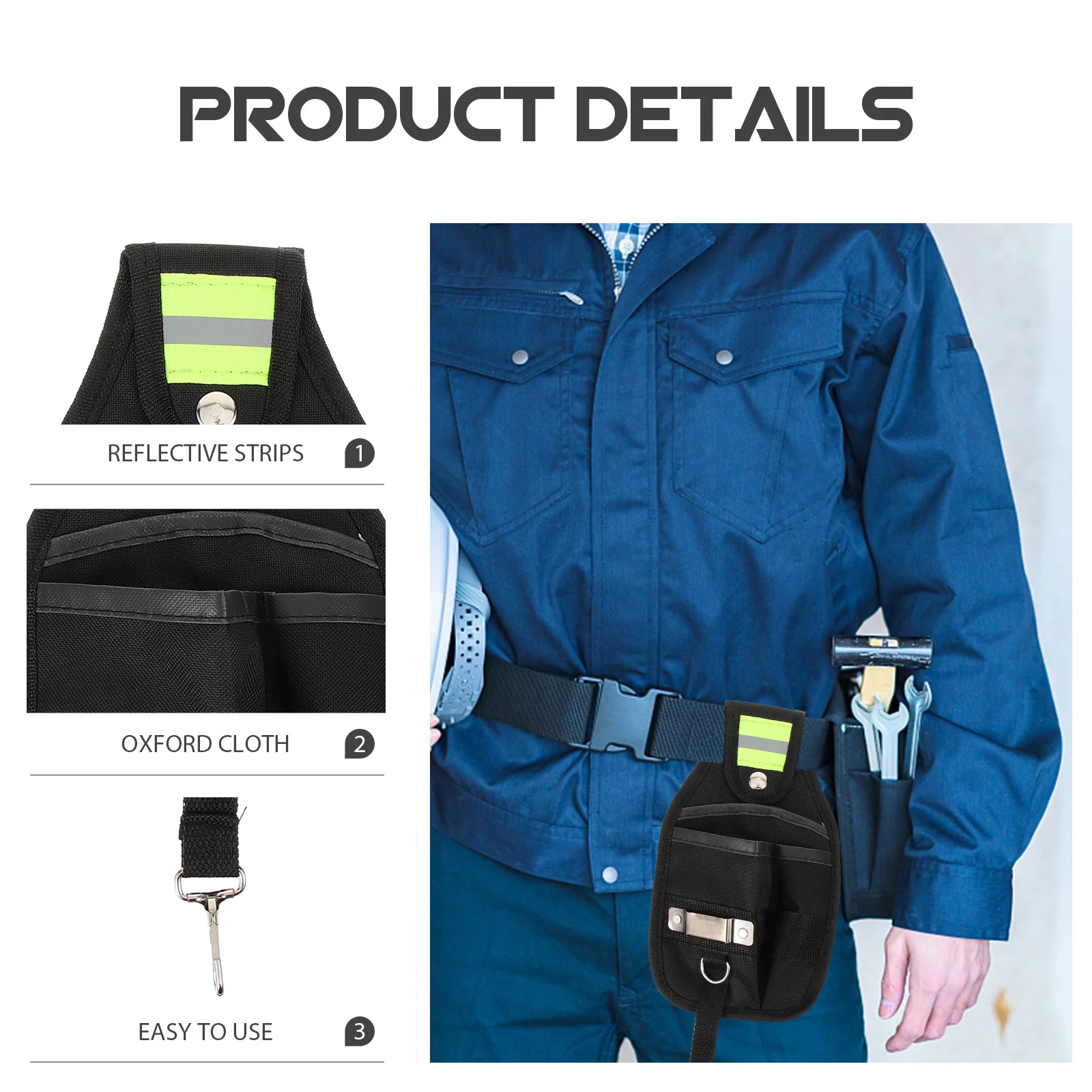 

Tool Storage Bag Portable Organizer Small Waist Bag Electrician Tool Storage Pouch Reflective Strip Durable Oxford Fabric