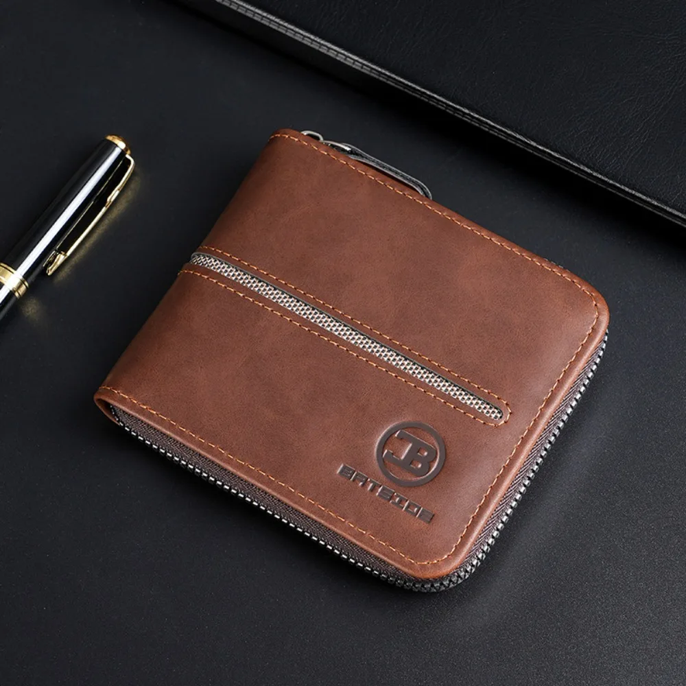 محفظة رجالية محمولة من جلد البولي يوريثان متعددة الوظائف قابلة للطي محفظة أعمال بسحاب إغلاق مربع محفظة الطالب للاستخدام اليومي