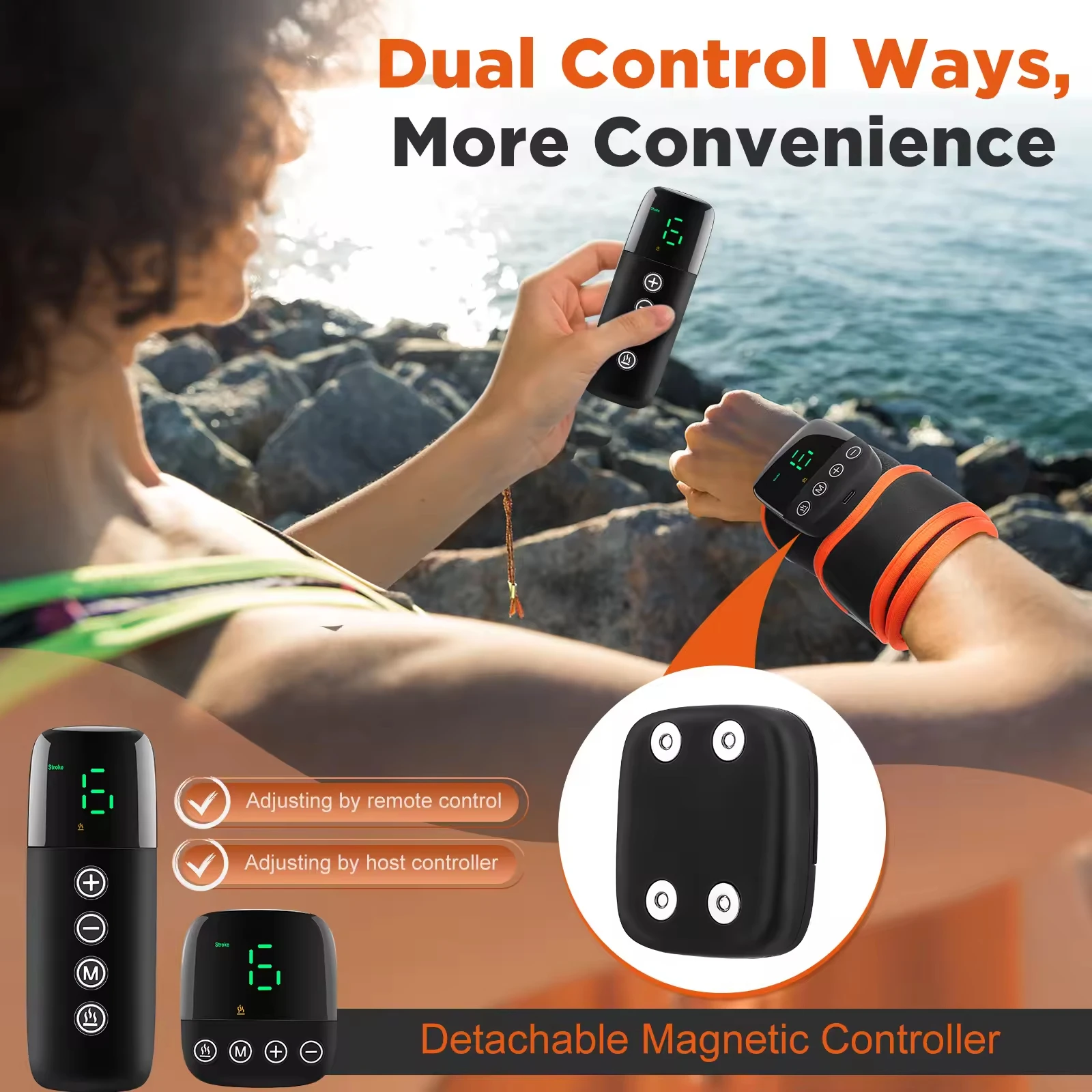 Cinturón de muñeca con calefacción inalámbrica, ajustable, 8 modos, 19 intensidades de calefacción, cinturón de masaje de microcorriente, pulsera de compresión para aliviar el dolor