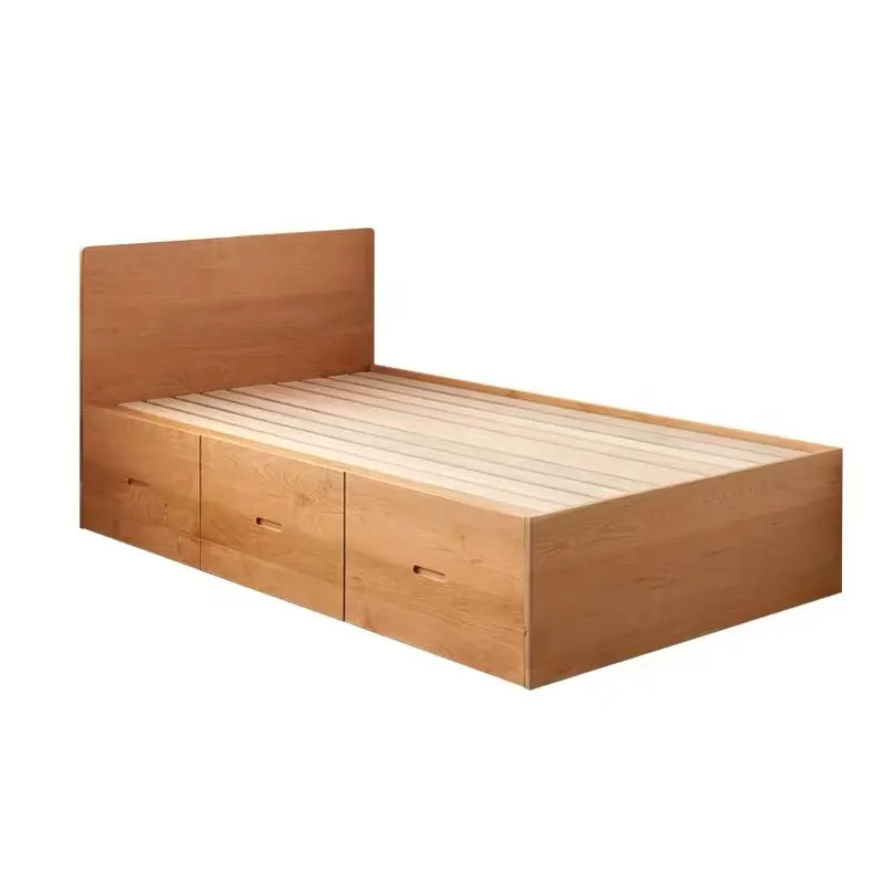 

Solid wood cherry wood drawer bed, modern simple log storage high box tatami bed, children's floor bed