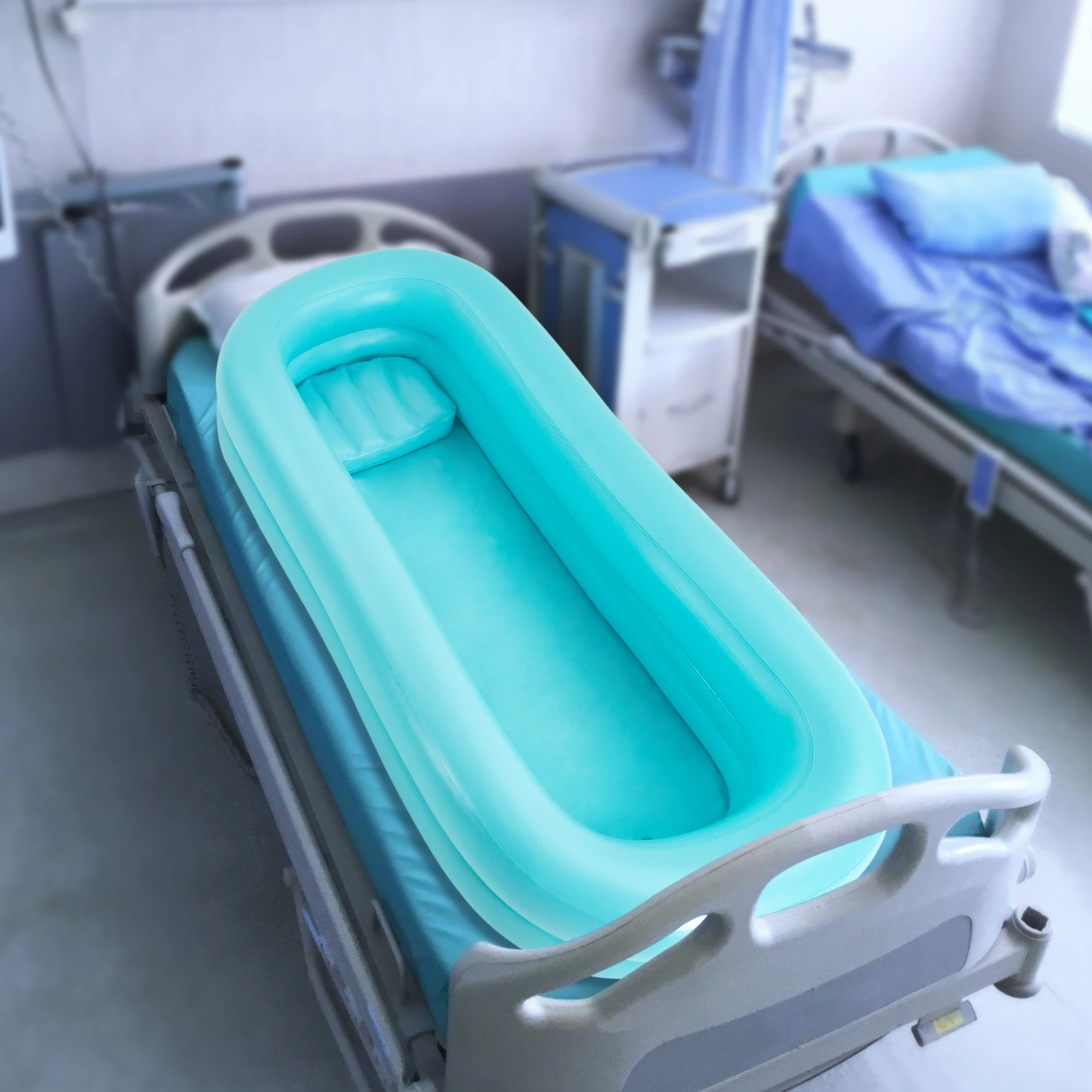 PVC Patienten-Duschbett, faltbares Patienten-Bade- und Waschbett, 8-10L Kapazität, aufblasbare Badewanne, Duschbett für Behinderte, 60s Inf – Detail 4