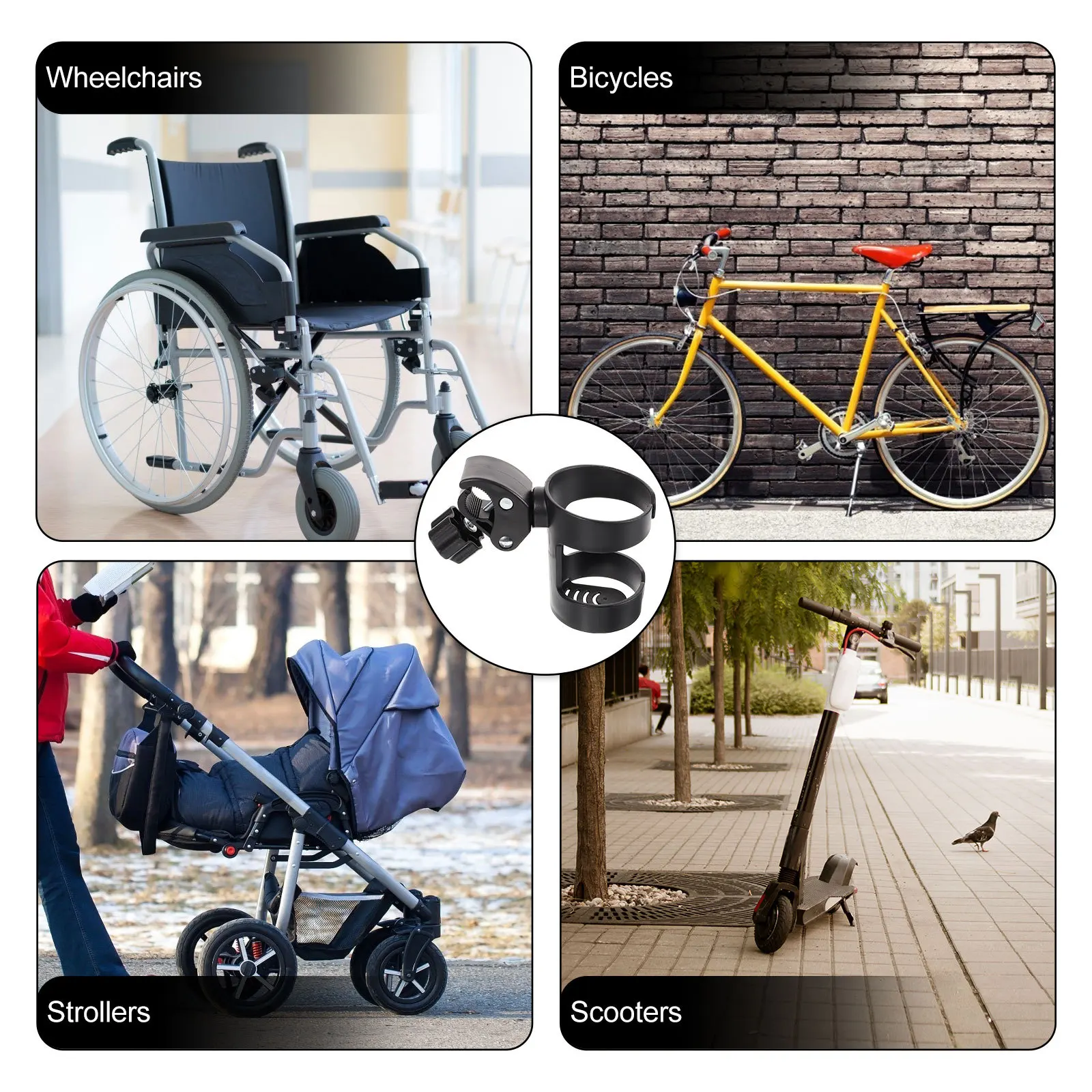 

Adjustable Cup Holder for Stroller Rotatable Design Fits Most Bottles Mugs Perfect for Baby Stroller Bicycle Wheelchair Trolley