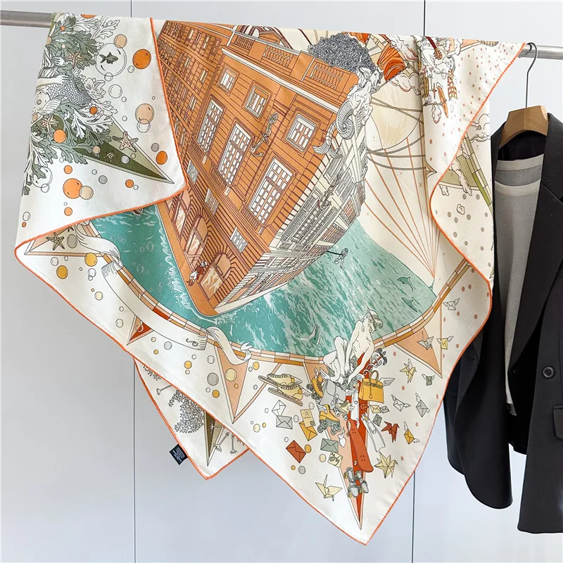 

Brand Design Luxury Silk Wool Shawl for Winter Women Fashion Square Shawl Wraps