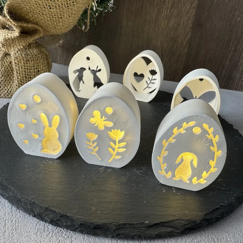 2024 Easter Atmosphere Lamp Silicone Mold Hollow Easter Egg Rabbit Butterfly Love Mirror Silicone Dropping Mold Easter Egg Mould