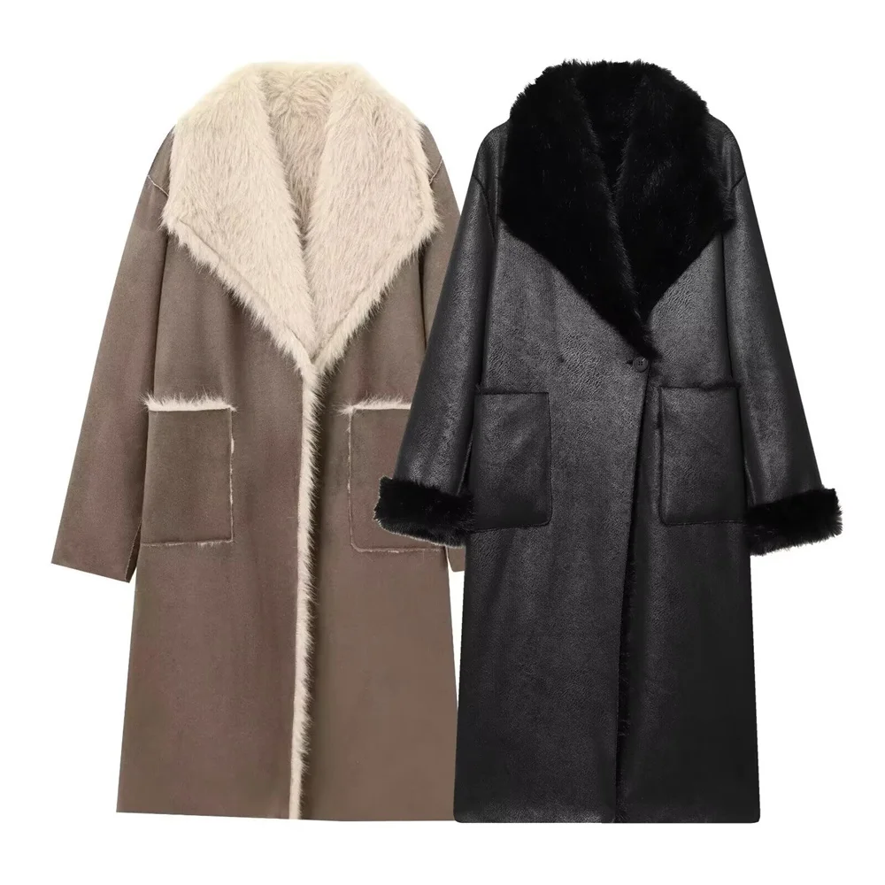 

Winter New Product Women's Fashion Loose Long Sleeve Flip Collar Double sided Long Coat Coat Coat