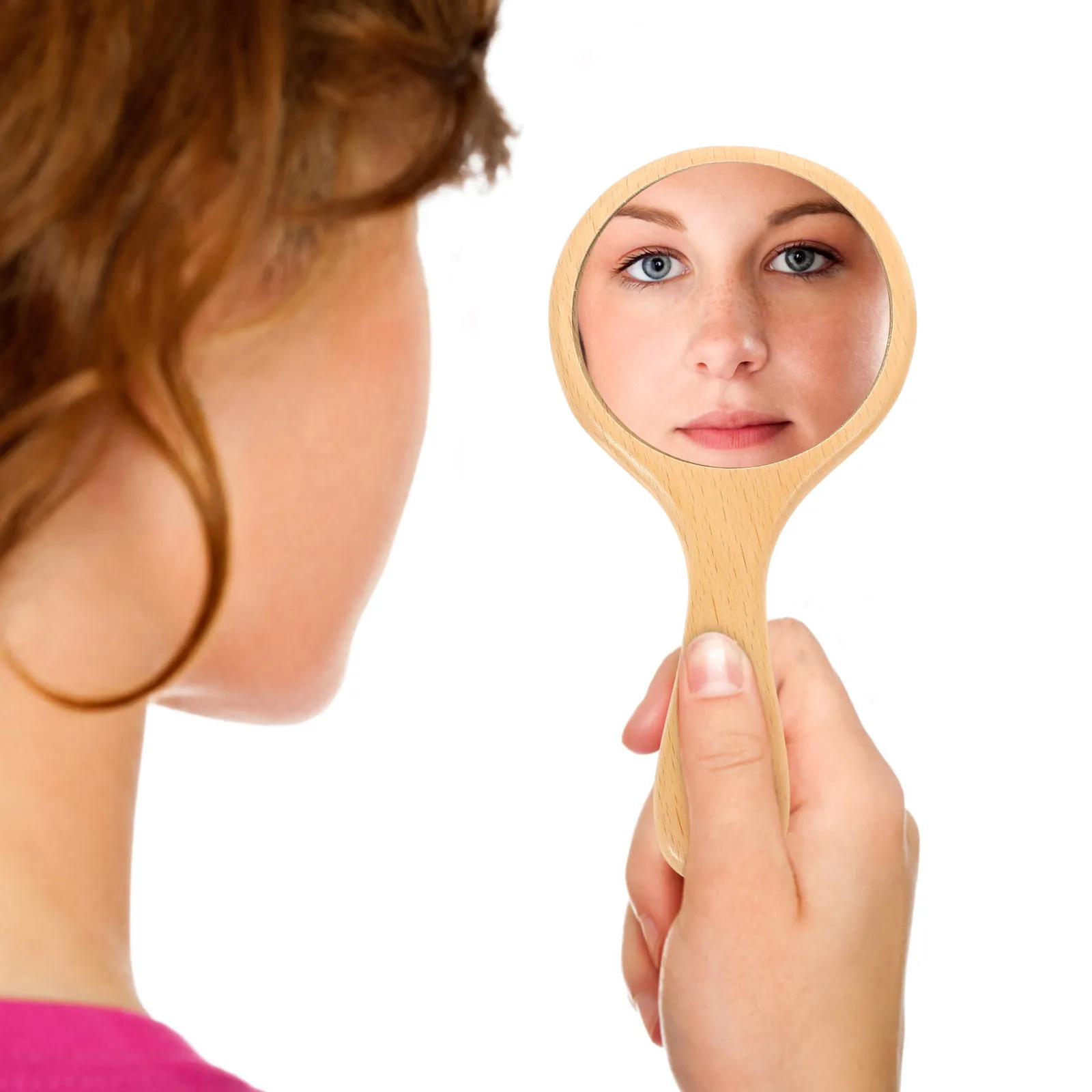 

Handheld Wooden Makeup Mirror Portable Decorative Travel Small Hand Mirror for Makeup Touch-Ups Travel Hand Mirror,