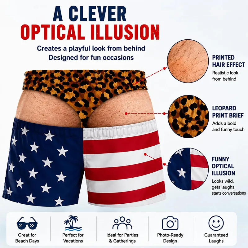 3D Plush Leopard Print Shorts Imitation Swim Shorts Beach Shorts Parody Hairy Leg Print Swim Shorts Flat Cornered Men Underwear