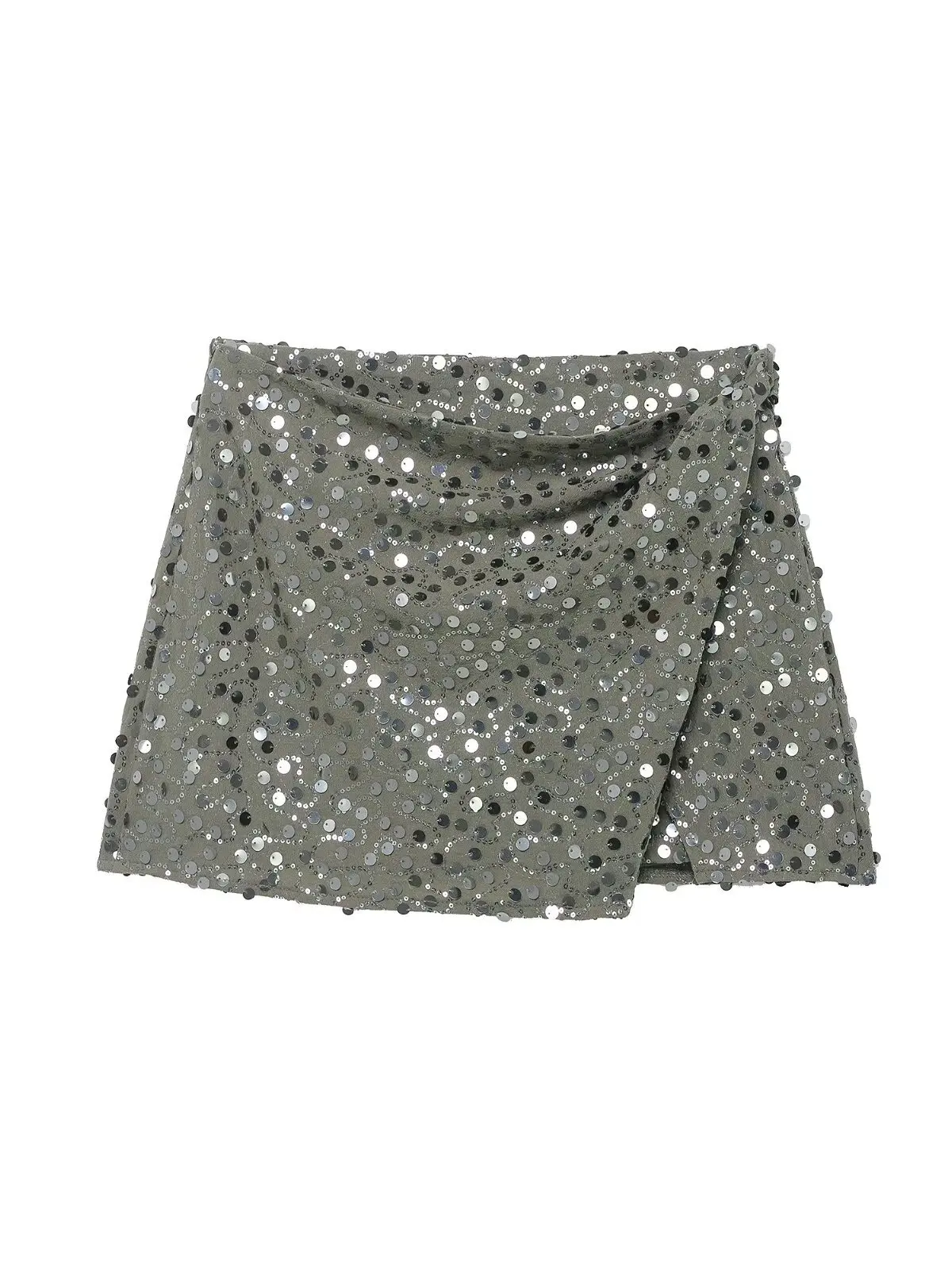 

Новинка весенней коллекции: женская однотонная юбка А-силуэта с двойным рядом пуговиц, расшитая пайетками, с эффектом мерцания