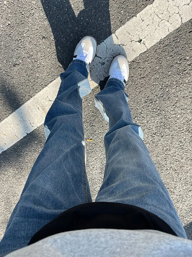 

High Waist Slim Fit Blue Jeans Men's Faion High End Sensation Elastic Straight Leg Micro Flared Pants Youth Trend Spring Wear