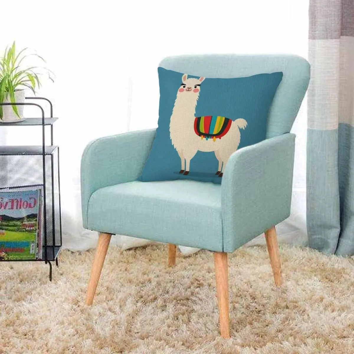 Cute Llama Pillowcase, Colorful Alpaca Cushion Cover, Boho Animal Home Decor Funny South American Camelid Sofa Throw Pillow Gift