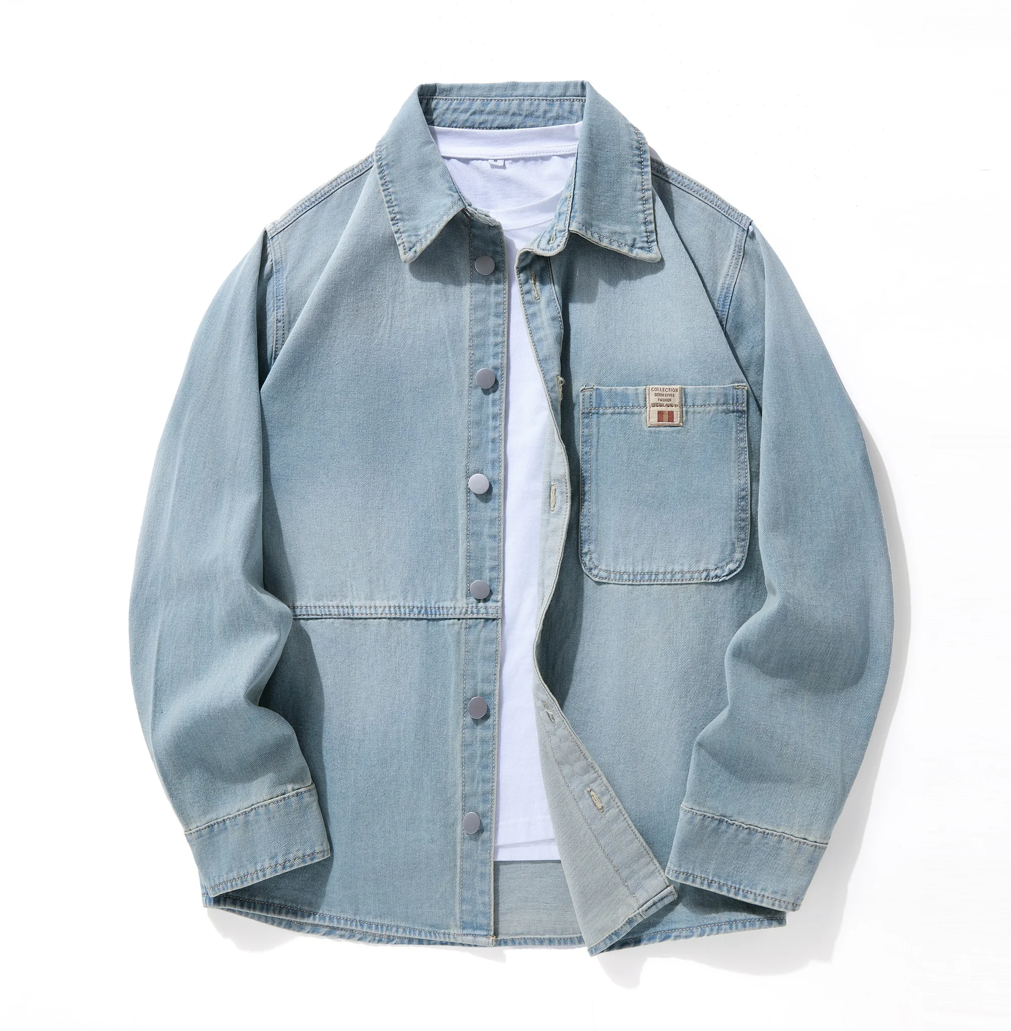 Men's Casual Denim Shirt Jacket Classic Button Up Workwear Style Jean Coat for Spring Fall