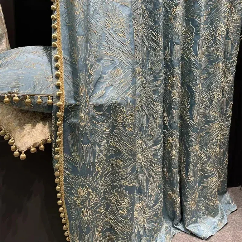 High-precision Gold Wire Three-dimensional Relief Jacquard Villa French Style Curtains For Living Room Bedroom Dining CustomSize