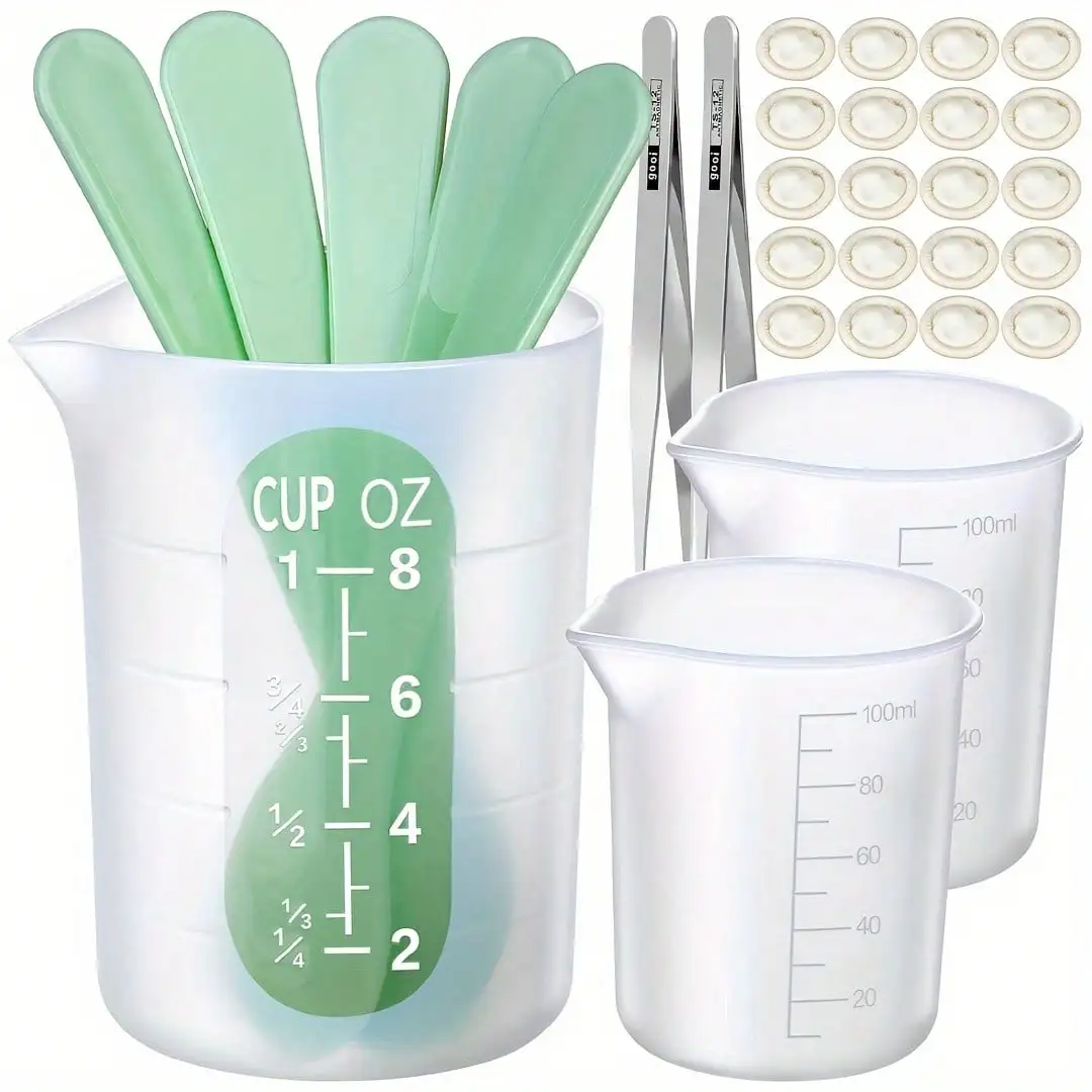 30pcs Silicone Resin Measuring Cup Set For DIY Crafts, Epoxy Resin, Casting Molds, Jewelry Making - Includes Spoons, Finger Cots, Tweezers - Durable Plastic Material, No Power Required