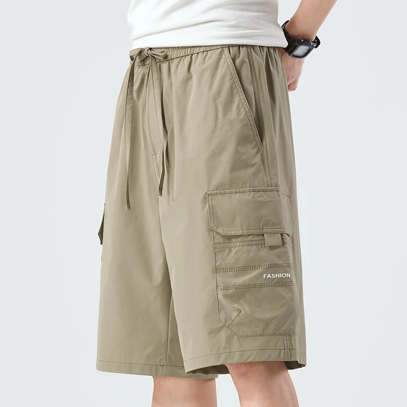 

Летние шорты из ледяного шелка для мужчин: модные, с множеством карманов, повседневные, спортивные, карго, дышащие, свободные, широкие, тонкие, пляжные шорты