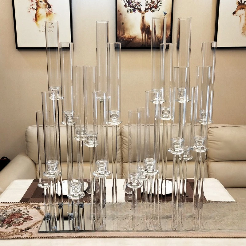 European dining table 10-head crystal candlestick glass wedding prop ornament, model room decoration disassembly crystal