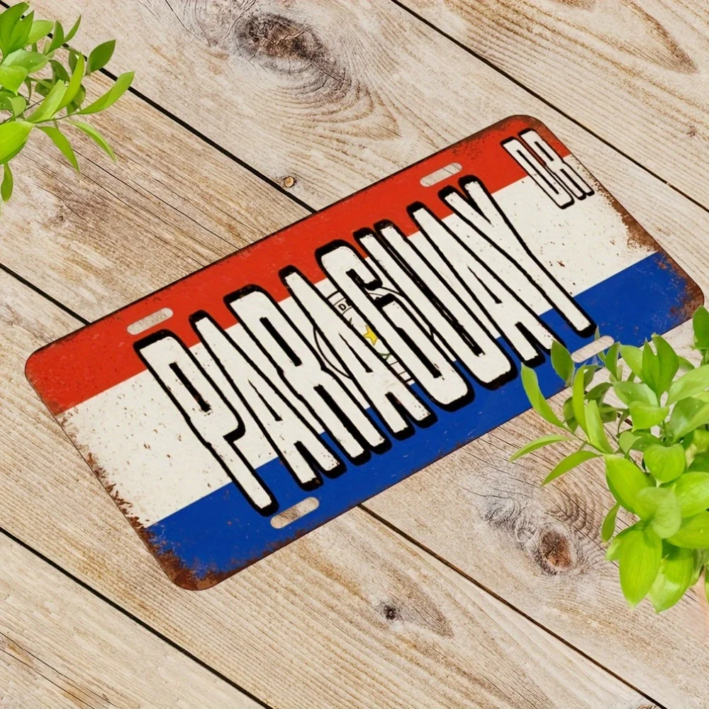Paraguay National Flag Themed Aluminum Metal Sign Retro License Plate Style Wall Decor for Home Bar Office Man Cave Indoor Outdo