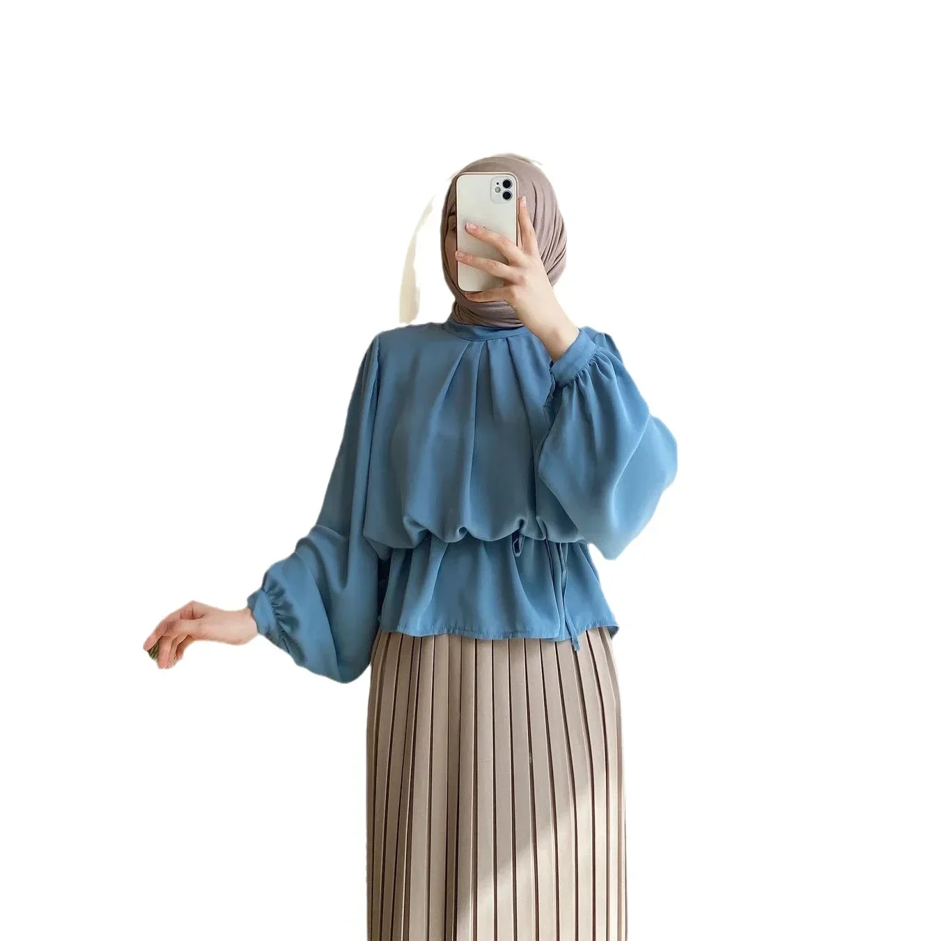 Women Eid Muslim Sets Kaftan Arab Two Pieces Dubai Musulman Ensemble Pleated Blouses Skirts Vestidos Islam Casual Loose Fit