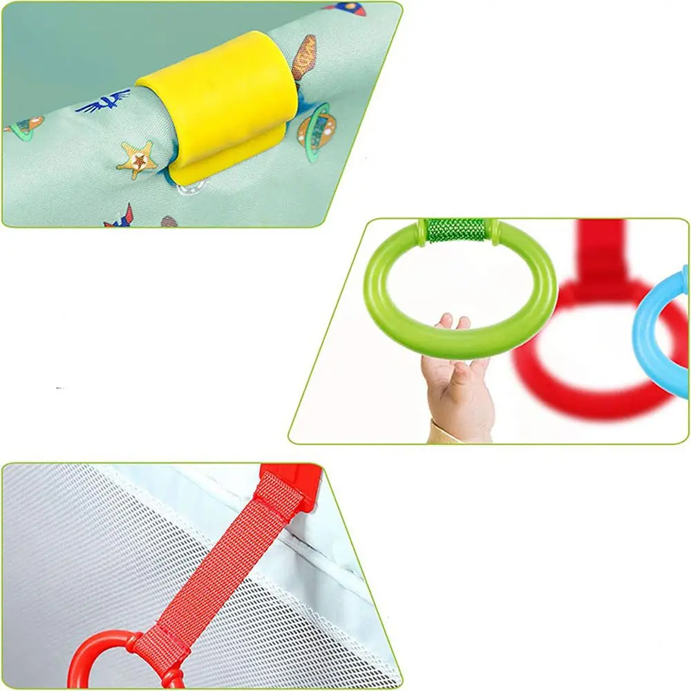 Pingentes aprender a ficar para cercadinho cama anéis ganchos de berço do bebê puxar anel brinquedos do bebê usar ganchos