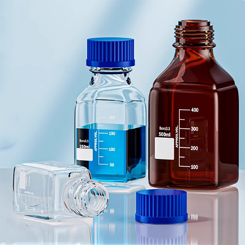 

Chemical glass square bottle mobile phase reagent bottle blue cap wire screw bottle feed bottle sampling bottle