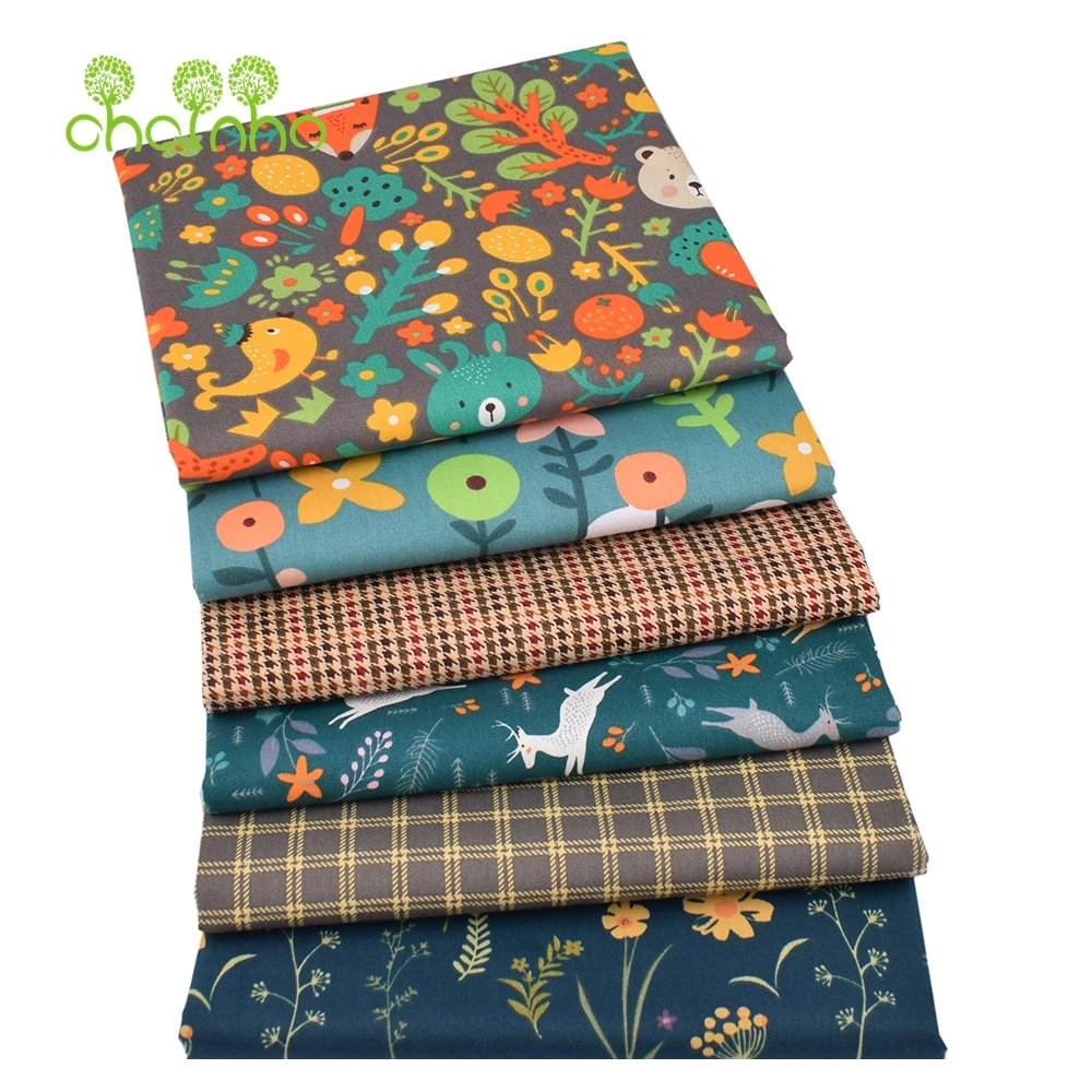 Chainho,Printed Twill Weave Cotton Fabric,DIY Sewing Quilting Material,Patchwork Cloth,Jungle Series,2 Specification,CC297