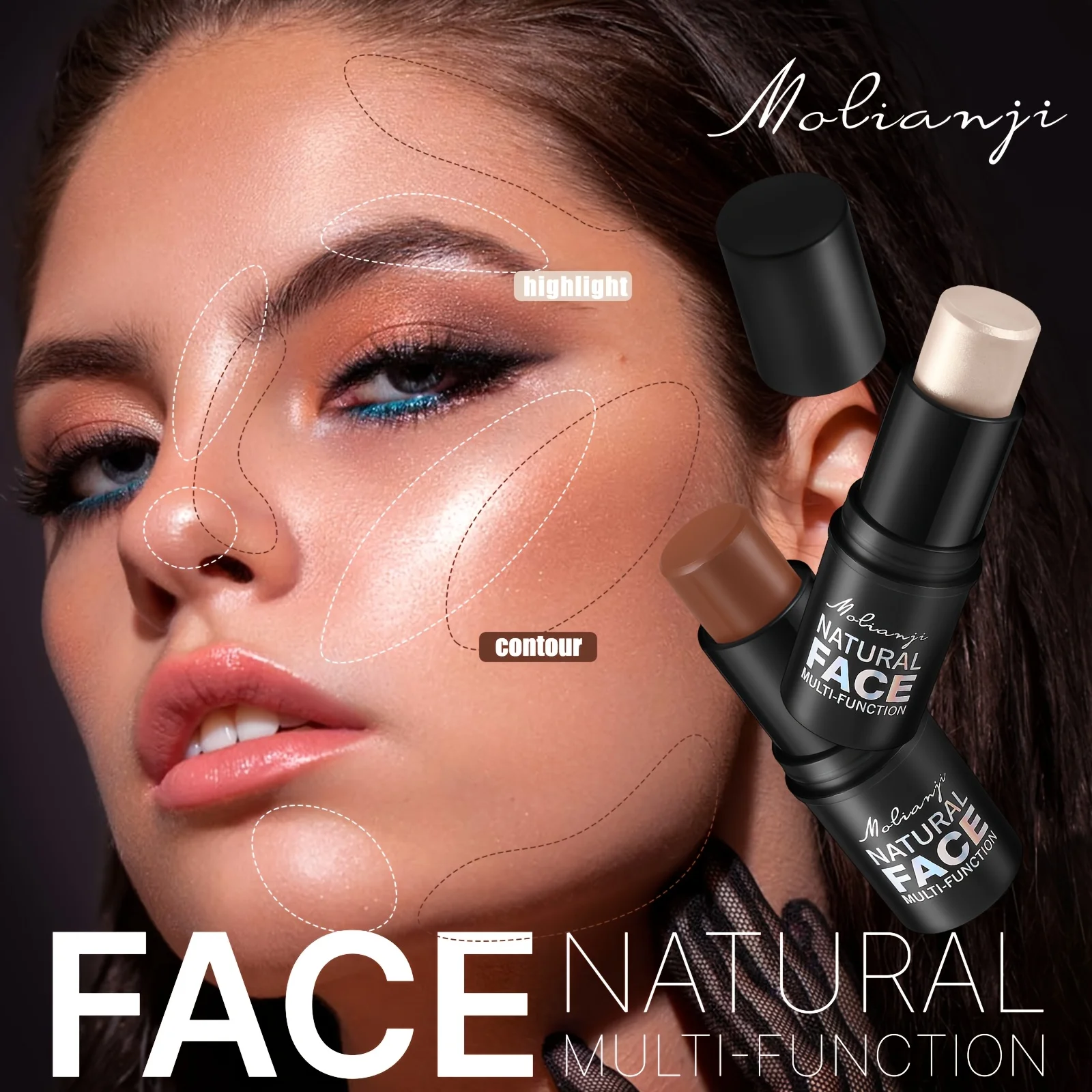 عصا كونتور أحمر الخدود شديدة اللمعان، عصا ظلال تفتيح، كريم أحمر خدود الوجه ستيريو لتفتيح دودة القز، مكياج متعدد الوظائف، متعدد الألوان اختياري، مستحضرات تجميل يومية للفتيات #5