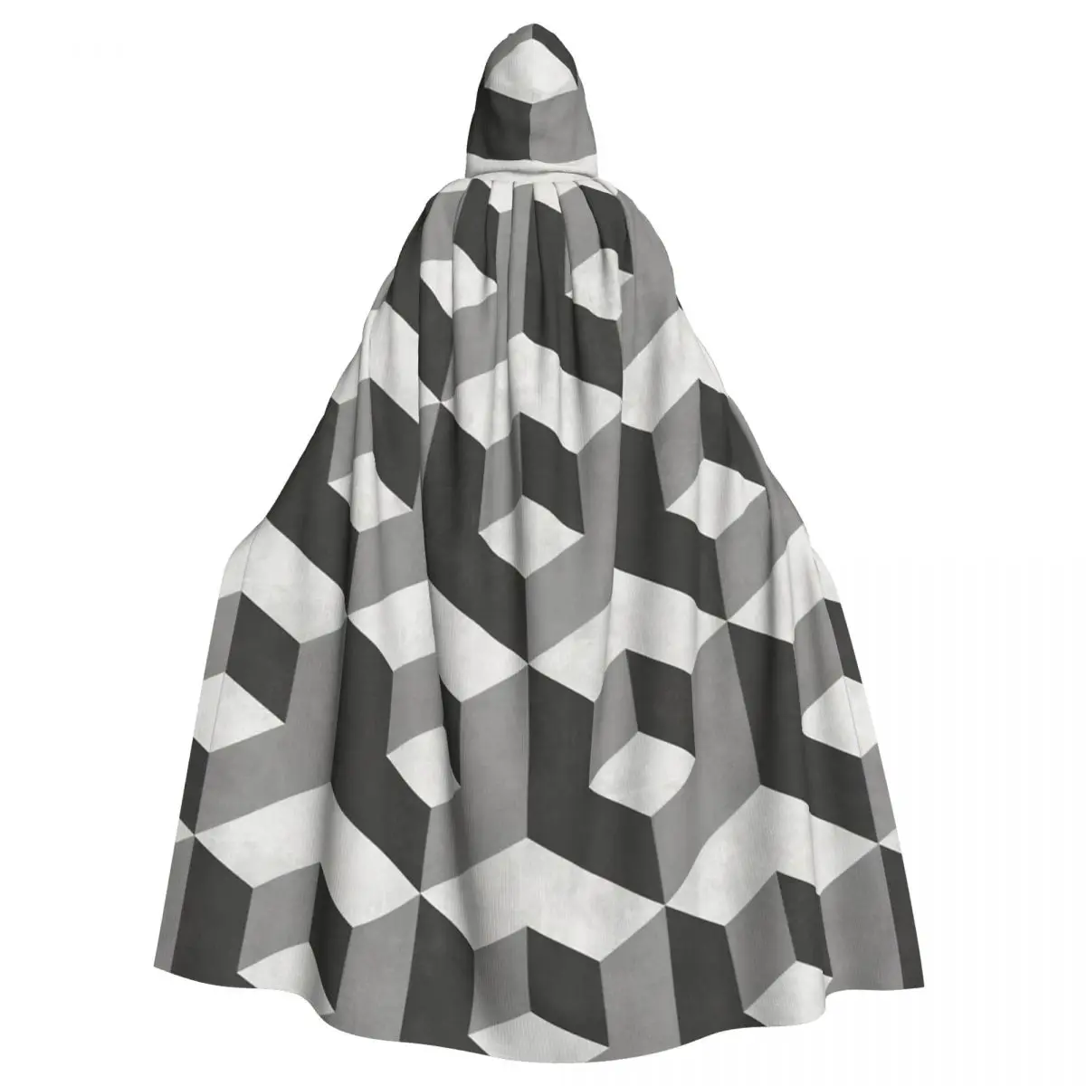 

Geometric Cube Pattern Hooded Cloak Halloween Party Cosplay Woman Men Adult Long Witchcraft Robe Hood