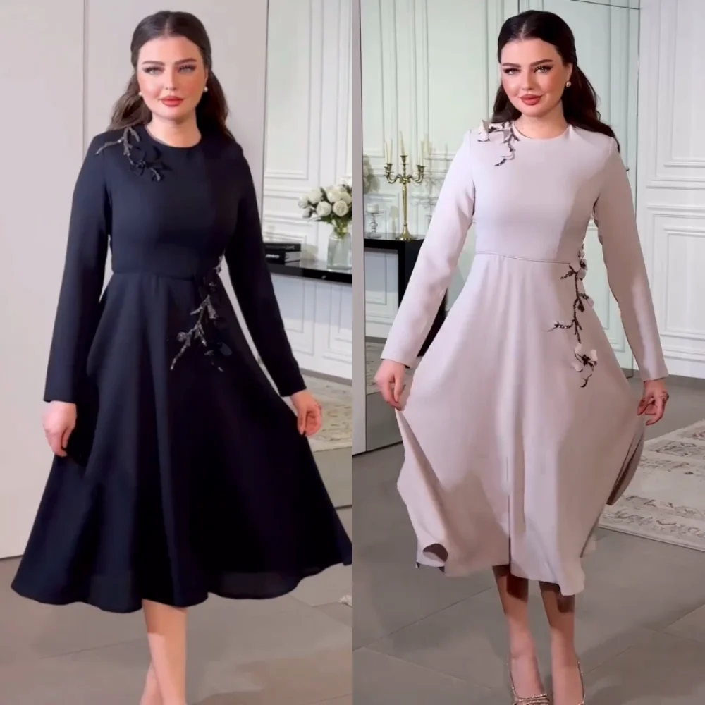 

Customized Jersey Beading Applique A-line O-Neck Midi Dresses Bespoke Occasion Classic Simple Sizes Available