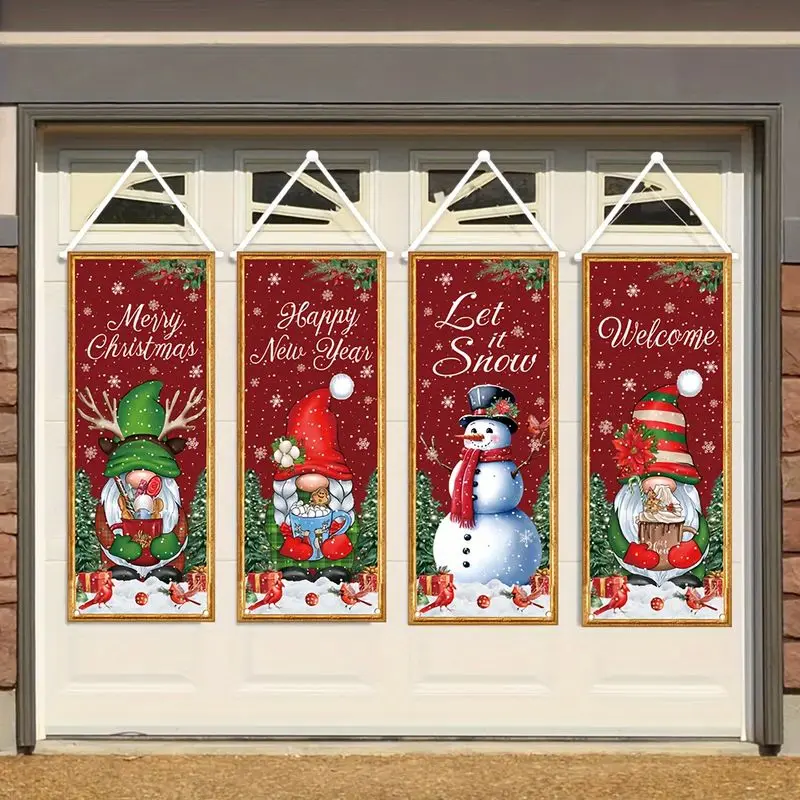 VIKAMA Merry Christmas Garage Door Banner Gnome Snowman Vertical Flag Wall Hanging Happy New Year Let It Snow Welcome Decor