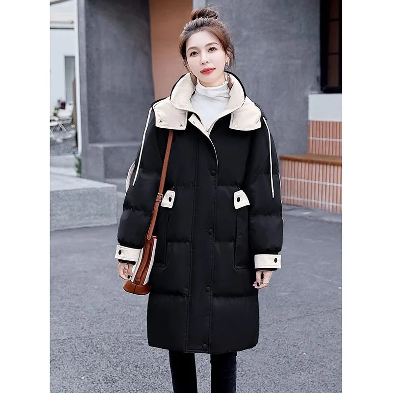 Mode vers le bas manteau femmes Parkas 2025New hiver chaud coton rembourré manteau à capuche longue épaissir coupe-vent dames vêtements d'extérieur amples haut