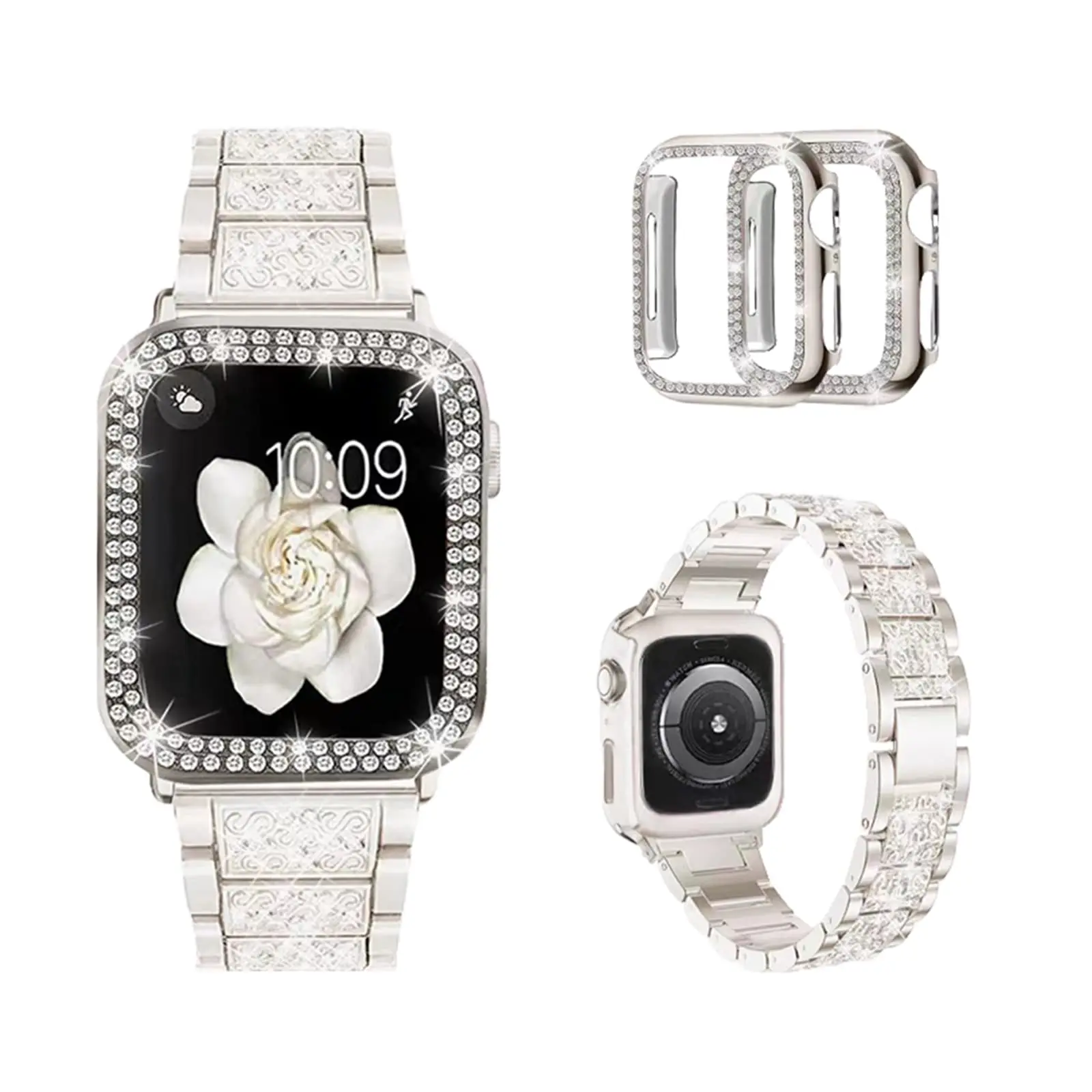 

Браслет со стразами и ремешком для Apple Watch, металлический браслет для iWatch Series 9 8 7 6 5 4 3 SE, 45 мм 41 мм 42 мм ultra 49 мм 38/44 мм 40 мм