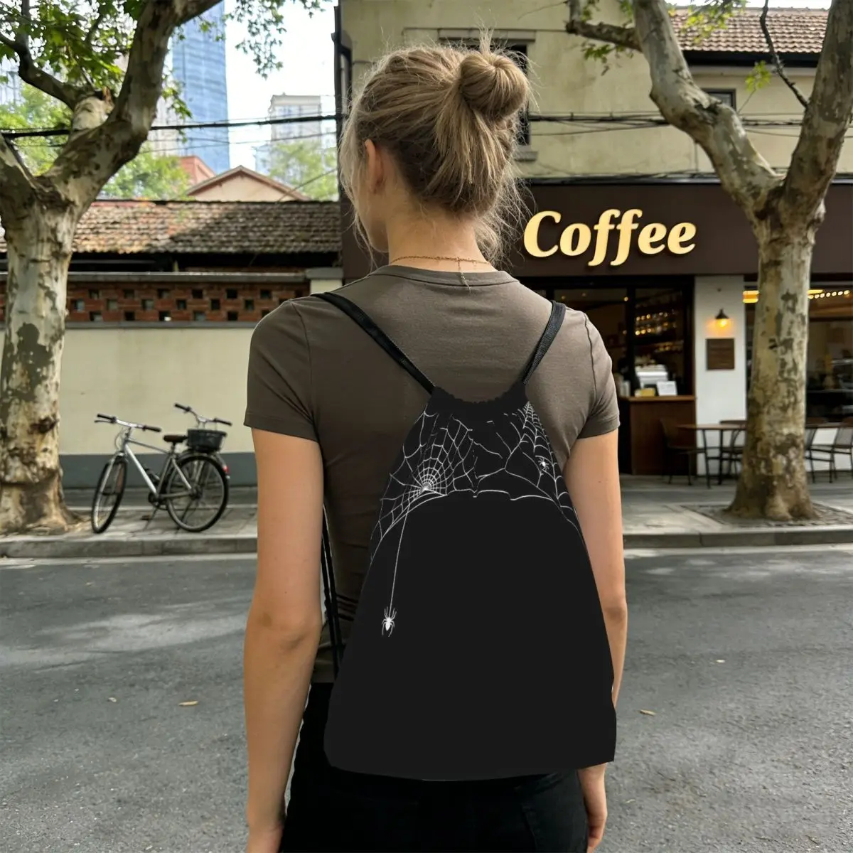 Black White Spider And Cobweb Backpacks Multi-function Drawstring Bags Storage Bag Book Bags for Man Woman Students