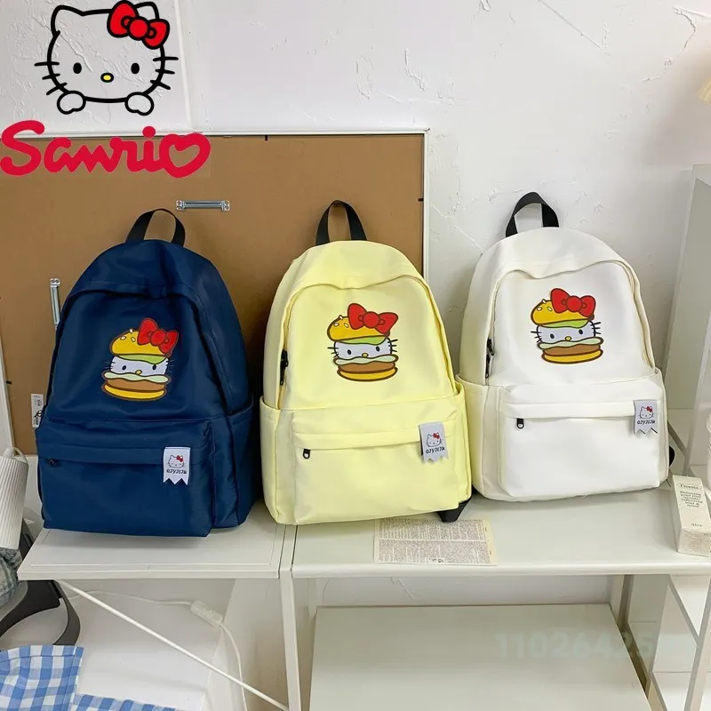  Hello Kitty New Backpack Student School Bag Unisex Cute Simple Solid Color Large Capacity Cartoon Print