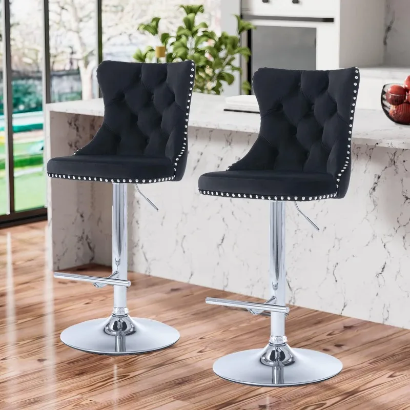 Swivel Bar Stools Set of 4,Adjustable Barstools with Back Velvet Tufted Counter Stools Modern Upholstered Bar Chairs with Nailhe