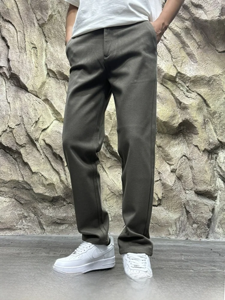 

Удобные мужские повседневные прямые длинные брюки из смесовой шерсти, осенние брюки для отдыха, молодежные брюки активного цвета