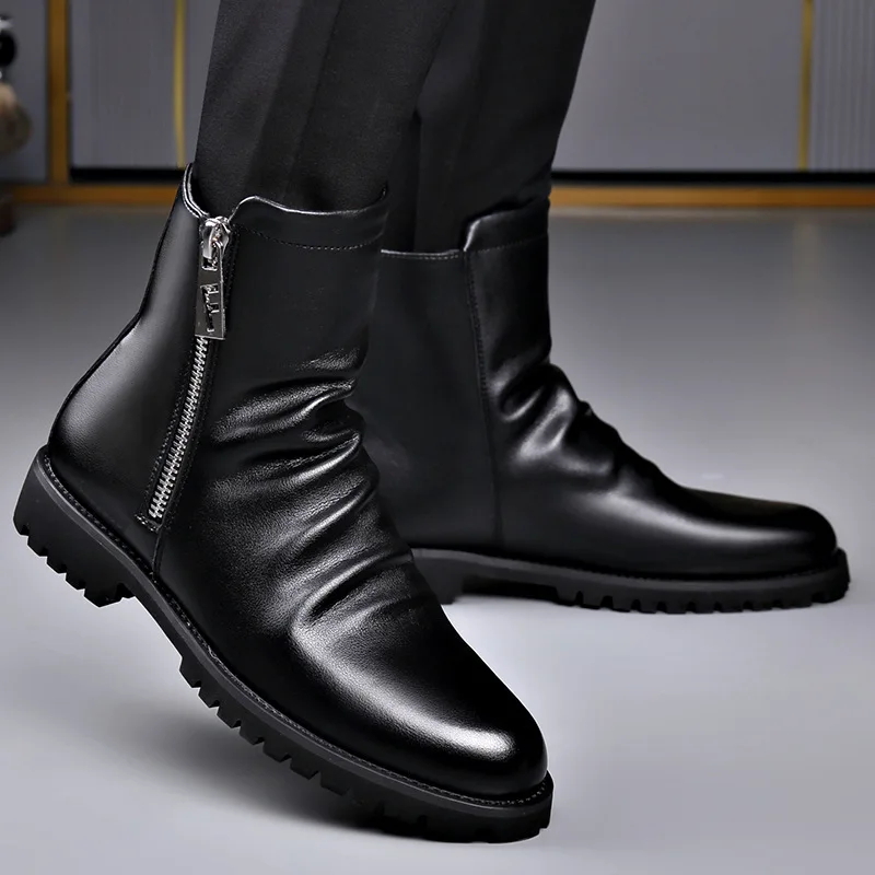 

Мужские повседневные ботинки «Челси» в британском стиле, черные туфли из натуральной кожи, ковбойские весенне-осенние ботинки, брендовые дизайнерские мужские ботильоны