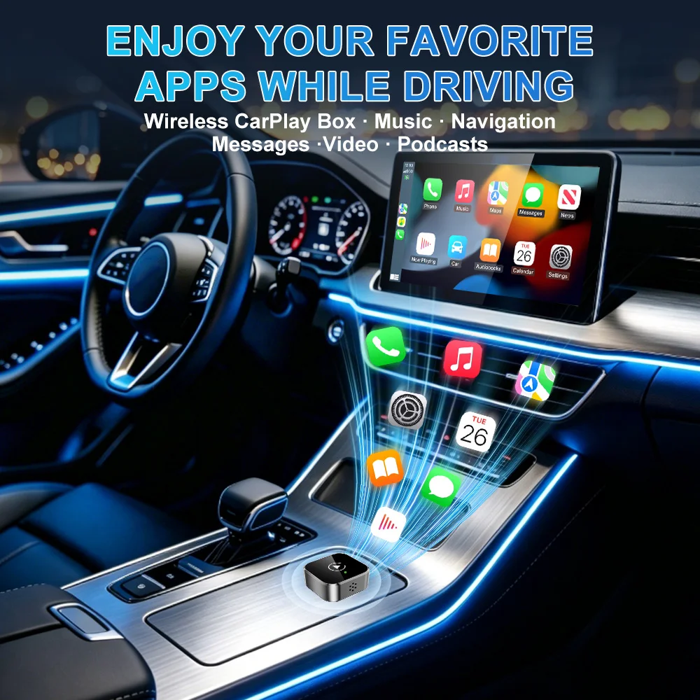 НОВЕЙШИЙ Беспроводной адаптер CarPlay 2-в-1: проводной в беспроводной, для Apple и Android Auto, Plug and Play, универсальный автомобильный аксессуар