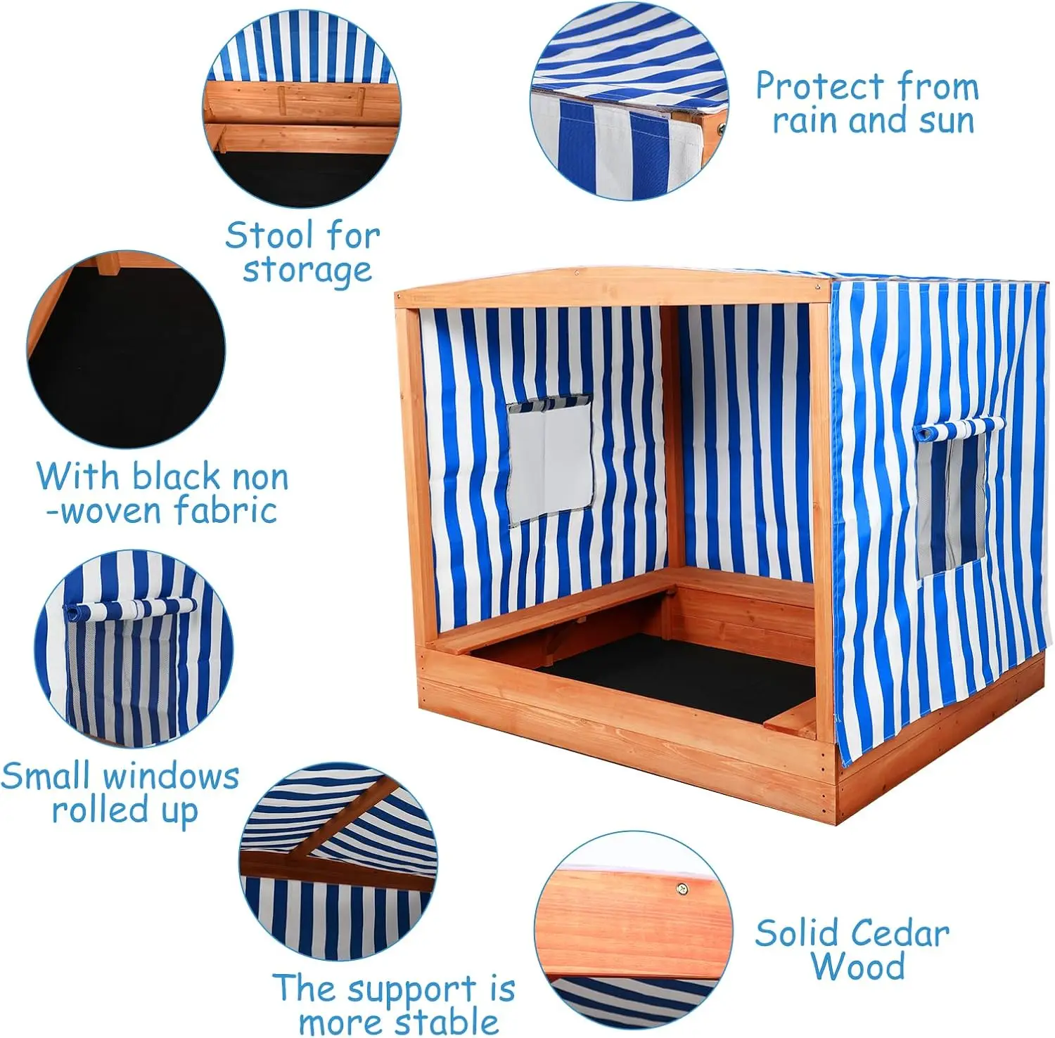 صندوق رمل خشبي كبير للأطفال ، صندوق رمل كبير مع غطاء ، للفناء الخلفي ، مقاوم للمطر و 3 مقاعد ، مسرح خارجي ، خشب الأرز