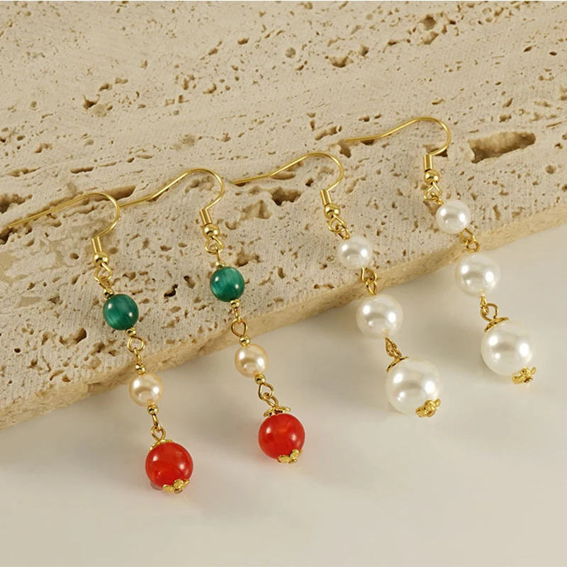 10PCS 2025 New Artistic Retro Long Pearl Stainless Steel Simple Octagonal Star Stud Earrings Jewelry Gift Accessories Wholesale