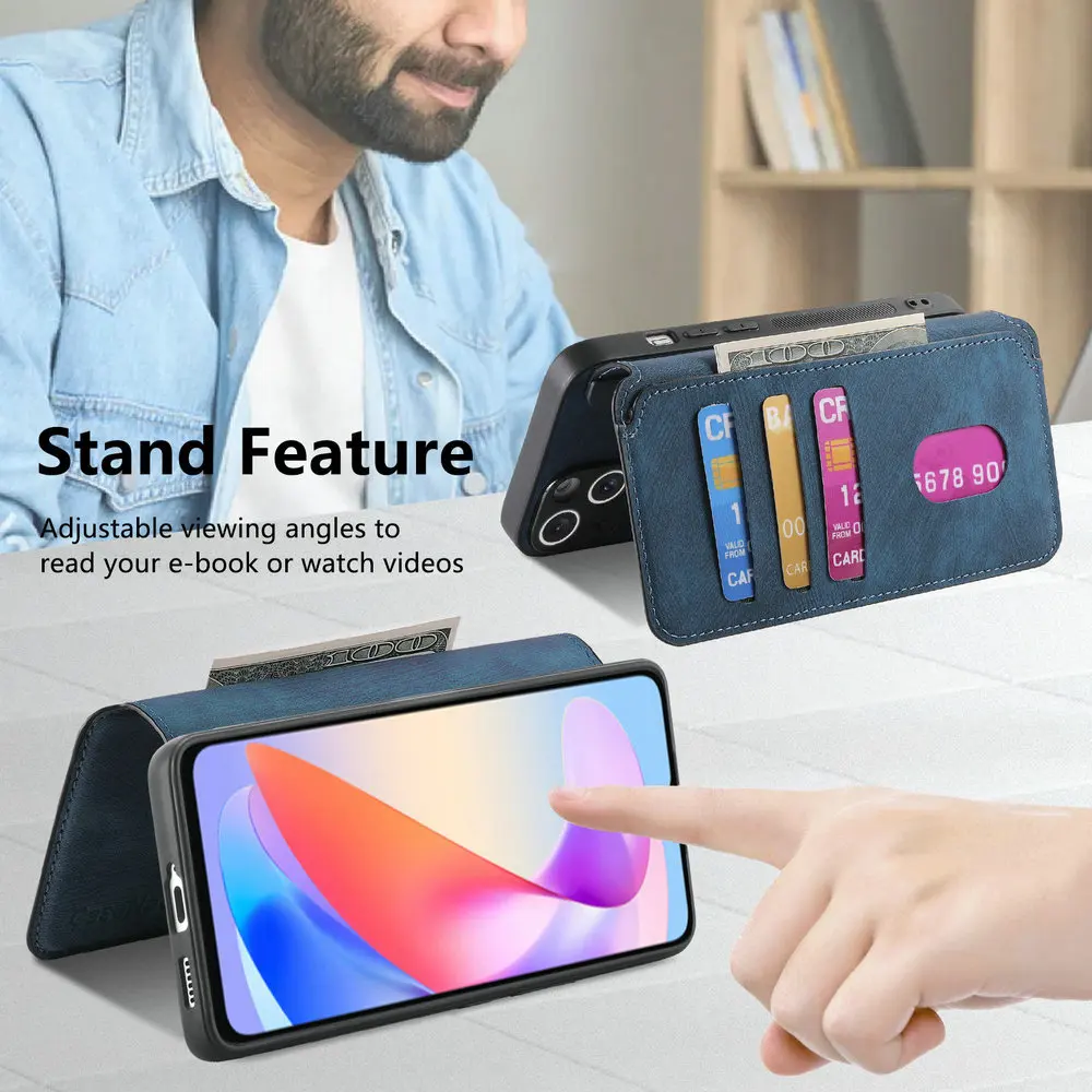 Luksusowe etui 2w1 ze skóry z ochroną RFID 360 stopni do Motorola Moto G86 Power G87 G57 G56 5G, Capa Moto G06 G67 86 G66J, magnetyczne etui na karty — zdjęcie produktu 4