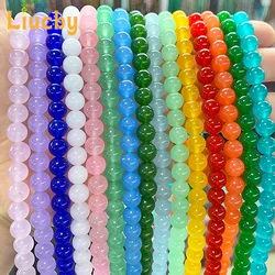 Natural Chinese Jades Chalcedony Stone Smooth Beads For Jewelry Making DIY Bracelets Necklace Rings Accessories 4/6/8/10/12/14MM