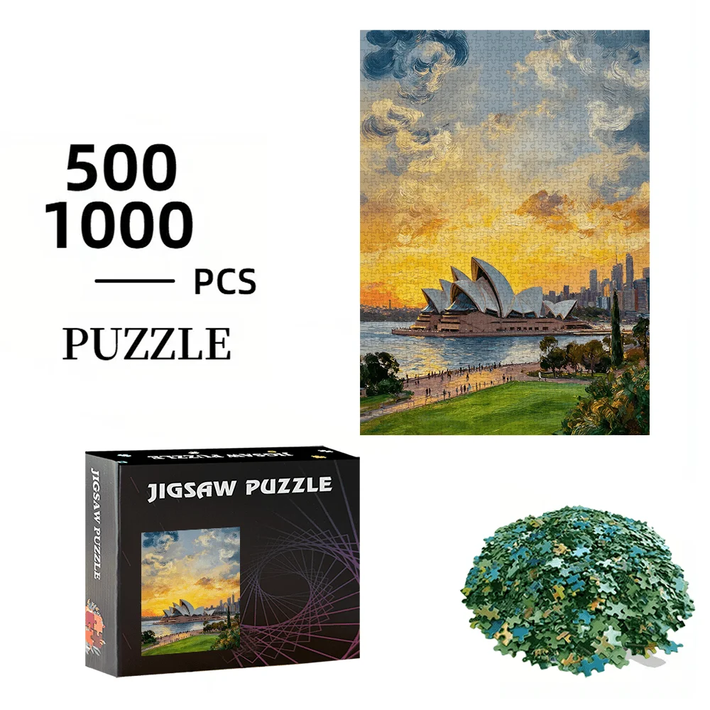 500pcs/1000pcs Sydney Opera House & Sydney Skyline Jigsaw Puzzle - Challenging Intermediate Puzzle Suitable for s &, Portable