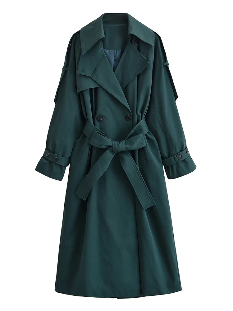 

Новая женская мода в европейском стиле, универсальный темпераментный лацкан с поясом, свободная длинная ветровка, куртка