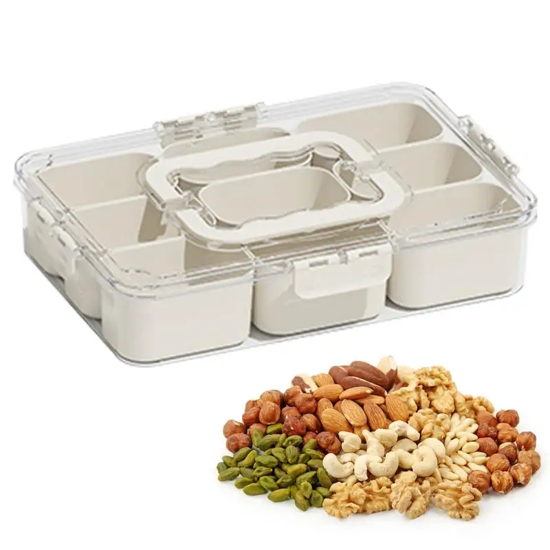 

Divided Serving Tray with Lid and Handle Snack Platters Plastic Appetizer Tray Clear Snackle Box Refrigerator Fruit Containers