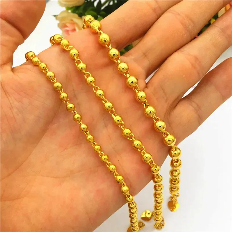 Fashion Luxury Imitation Gold Transfer Beads Bracelet Men's and Women's European Currency Gold Long term Color free Jewelry