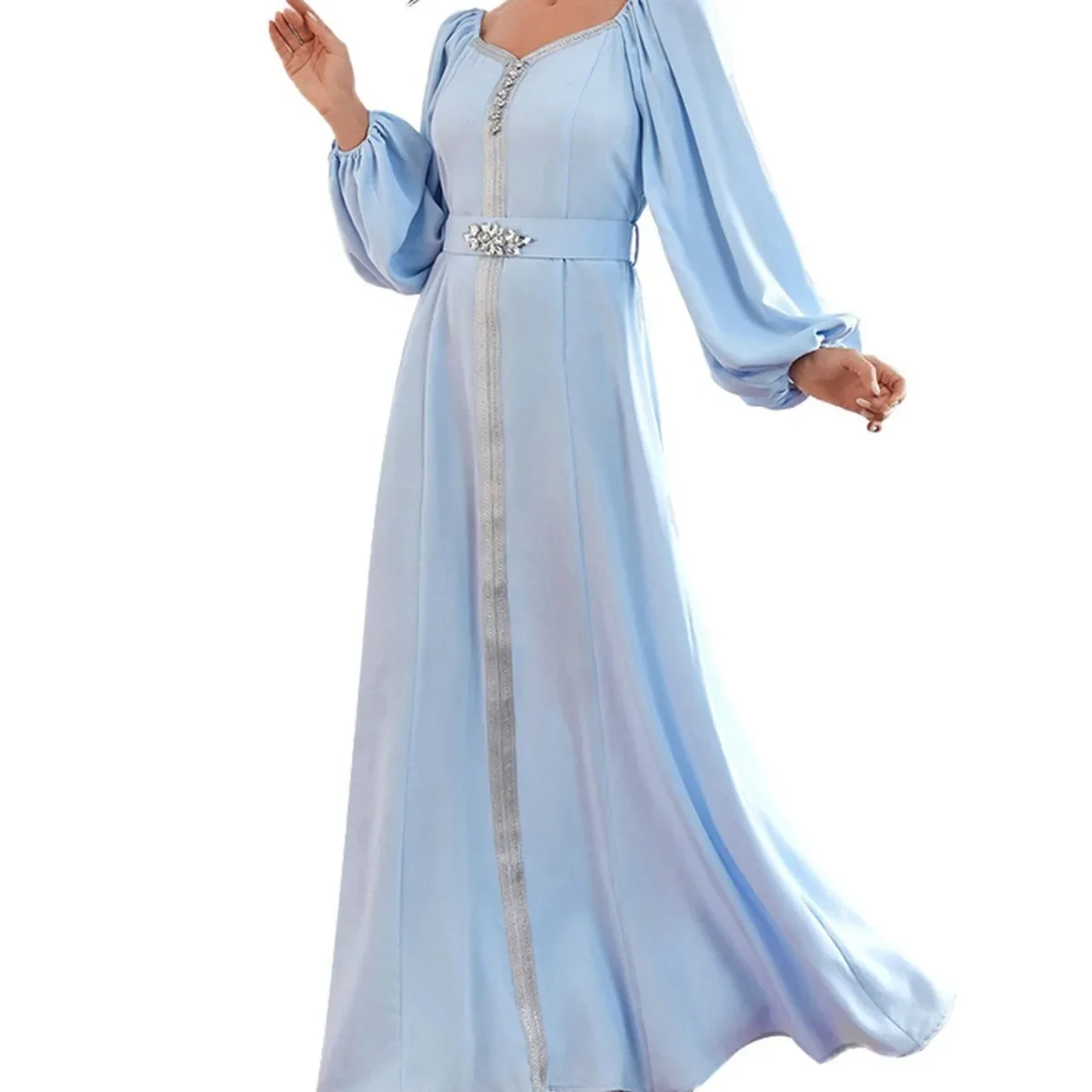 Abito Abaya musulmano elegante abito a vita alta per abito da sera a maniche lunghe con scollo a v a maniche lunghe da donna Dubai abiti da sera per feste turche